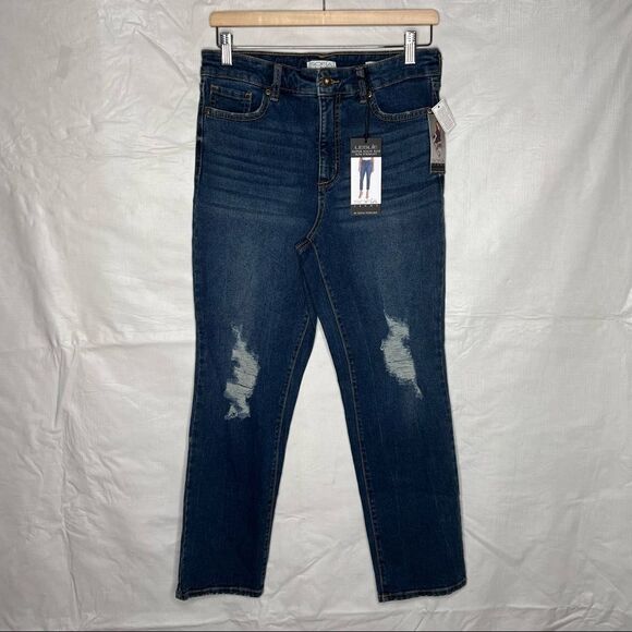 sofia by sofia vergara Denim - SOFIA Vergara Women Leslie Destructed High-Rise Slim Straight Jeans Blue Size 4